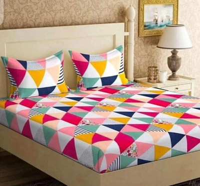 ANJAL 200 TC Cotton Double Printed Flat Bedsheet(Pack of 1, Grey & Blue)