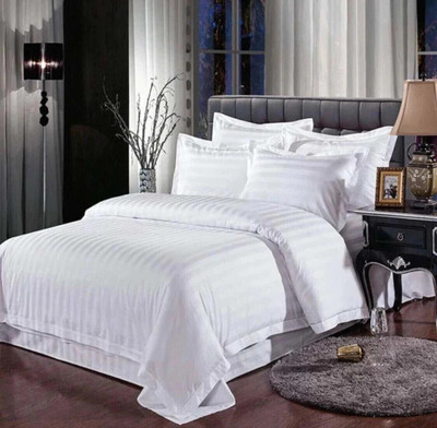 Vishal international Cotton King, Double Flat 220 TC Striped Bedsheet(Pack of 1, White)