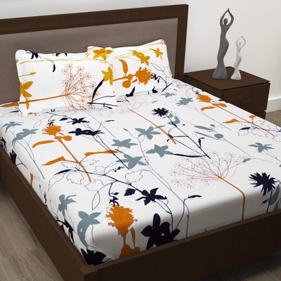Story@home Cotton King Flat 186 TC Floral Bedsheet(Pack of 1, White)