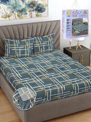 Fabinaliv 300 TC Polycotton King Abstract Fitted (Elastic) Bedsheet(Pack of 1, Grey)