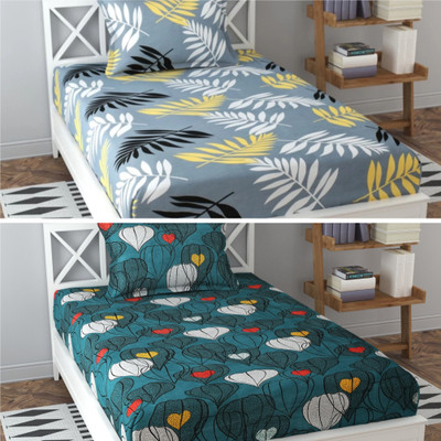 Prosseya 220 TC Cotton Single Printed Flat Bedsheet(Pack of 2, Multi 12)