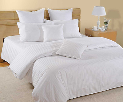 kunal Cotton King Flat 250 TC Striped Bedsheet(Pack of 1, White)