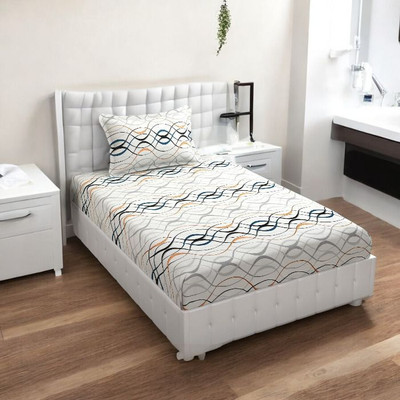 HOMYBEES Cotton Single Flat 220 TC Abstract Bedsheet(Pack of 1, White)
