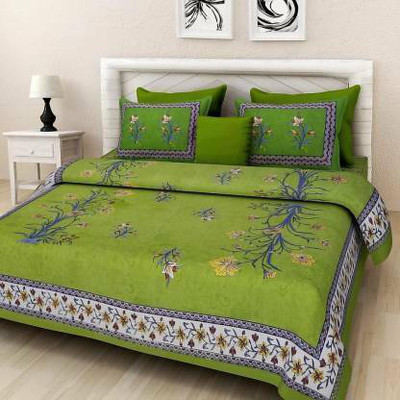 Navkar Creation 140 TC Cotton Double Printed Flat Bedsheet(Pack of 1, Multicolor)
