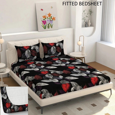 BLUEDOT Polycotton Double Fitted (Elastic) 200 TC Floral Bedsheet(Pack of 1, Multicolor)