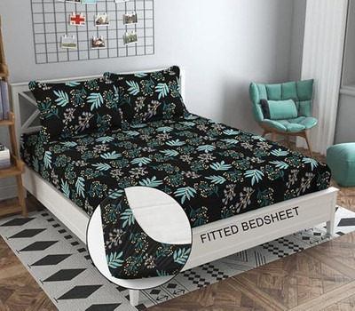 LX LOYREX Cotton King Fitted (Elastic) 250 TC Printed Bedsheet(Pack of 1, YE)