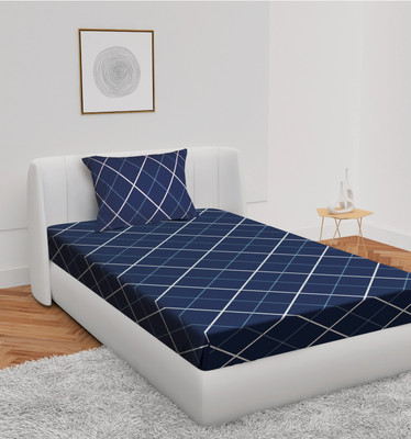 Regit 210 TC Polycotton Single Geometric Flat Bedsheet(Pack of 1, Blue)