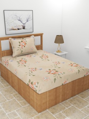 MORADO 210 TC Polycotton Single Floral Flat Bedsheet(Pack of 1, Peach)