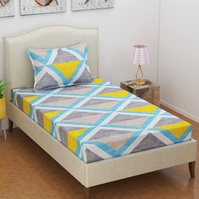 la' amour 144 TC Cotton Single Floral Flat Bedsheet(Pack of 1, Grey Yellow)