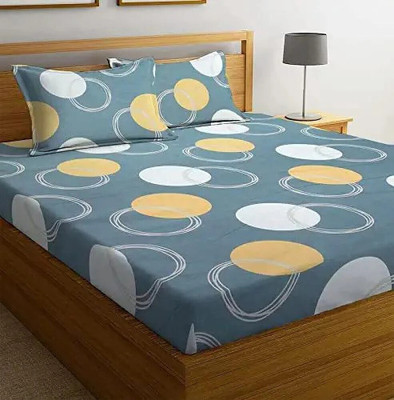 Prichya Cotton King Fitted (Elastic) 240 TC Printed Bedsheet(Pack of 1, Grey)