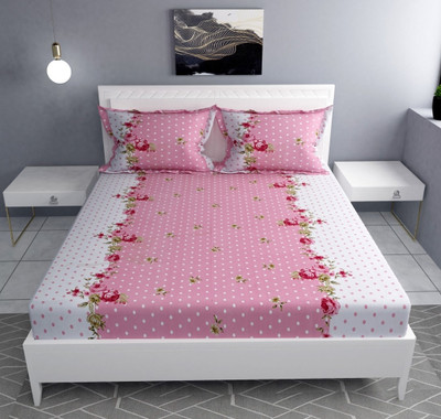 malick Microfiber King Fitted (Elastic) 220 TC Floral Bedsheet(Pack of 1, HING JEERA)