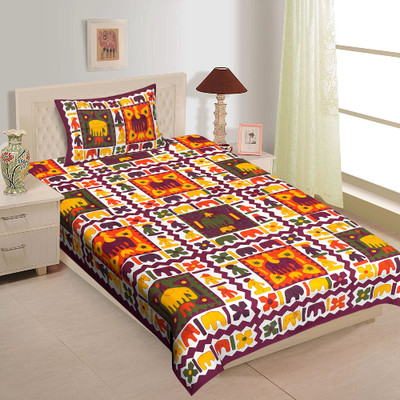 Ubania Collection 140 TC Cotton Single Jaipuri Prints Flat Bedsheet(Pack of 1, Maroon)