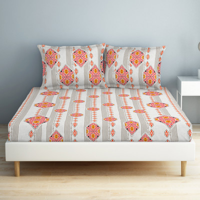 SPACES 132 TC Cotton Double Geometric Flat Bedsheet(Pack of 1, CLOUD DANCER)