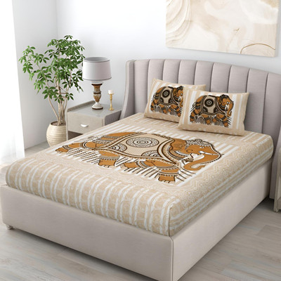 Bombay Spreads 220 TC Cotton King Jaipuri Prints Flat Bedsheet(Pack of 1, Brown)