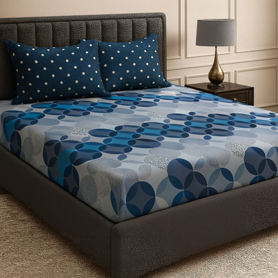 HIYANSHI HOME FURNISHING Cotton King Flat 320 TC Geometric Bedsheet(Pack of 1, Blue)