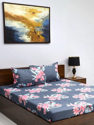 Bombay Dyeing Microfiber Queen Flat 144 TC Floral Bedsheet(Pack of 1, Dark Grey)
