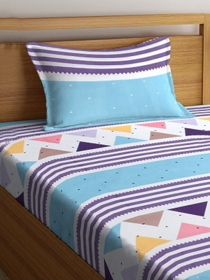 MORADO 210 TC Polycotton Single Floral Fitted (Elastic) Bedsheet(Pack of 1, Blue)