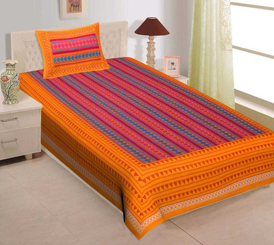 MAGITEXT 144 TC Cotton Single Printed Flat Bedsheet(Pack of 1, Yellow)