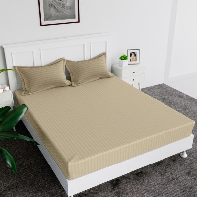 KUBER INDUSTRIES 144 TC Cotton Double Striped Flat Bedsheet(Pack of 1, Cream)