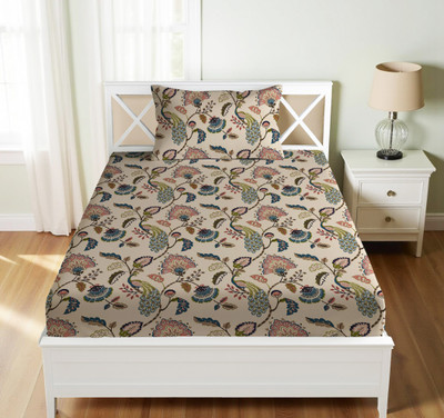 Vishal international Cotton Single Flat 220 TC Floral Bedsheet(Pack of 1, Green Cream)