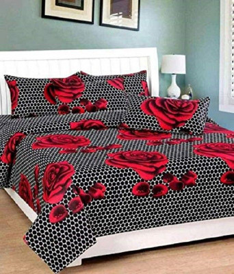 Aciloc Polycotton Double Flat 200 TC Floral Bedsheet(Pack of 1, Red Black)
