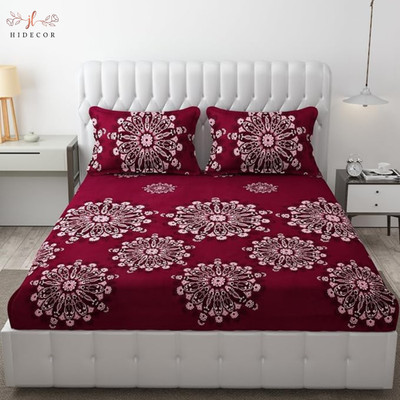 HIDECOR 280 TC Microfiber King Printed Flat Bedsheet(Pack of 1, Maroon)