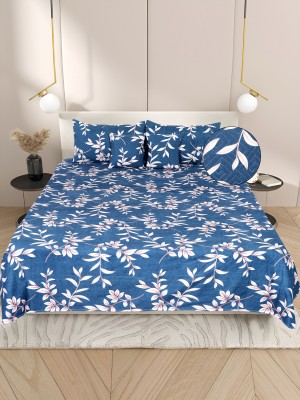 real dream 300 TC Cotton Double Printed Flat Bedsheet(Pack of 1, Blue Patti (1 Flat Bedsheet + 2 Pillow Cover + 2 Cushion Covers with Filler))