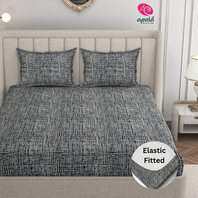 Apala 280 TC Microfiber King Self Design Fitted (Elastic) Bedsheet(Pack of 1, Grey)