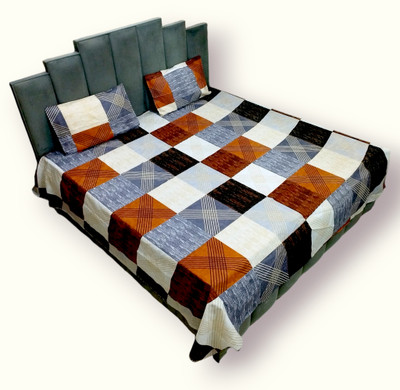 GriinViztal Polycotton Double Flat 220 TC Geometric Bedsheet(Pack of 1, White)