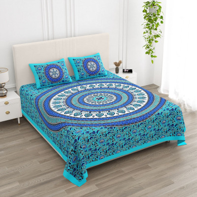 K.D.PRINTS Cotton King Flat 300 TC Floral Bedsheet(Pack of 1, Blue)