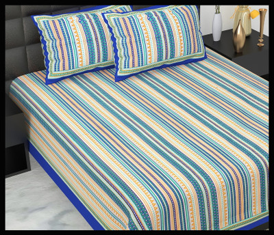 JAIPUR PRINTS Cotton Double Flat 160 TC Printed Bedsheet(Pack of 1, Blue)