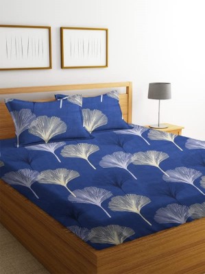VORDVIGO 300 TC Cotton Queen Floral Fitted (Elastic) Bedsheet(Pack of 1, BlueBush)