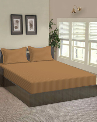 Linenovation 220 TC Cotton Queen Solid Fitted (Elastic) Bedsheet(Pack of 1, Brown)