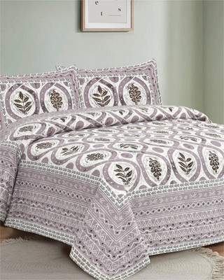 Sere Global Cotton Blend Super King Flat 300 TC Jaipuri Prints Bedsheet(Pack of 1, Multicolor: Purple)