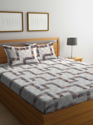 Klotthe 300 TC Polycotton Double Printed Fitted (Elastic) Bedsheet(Pack of 1, AbstractBeige)