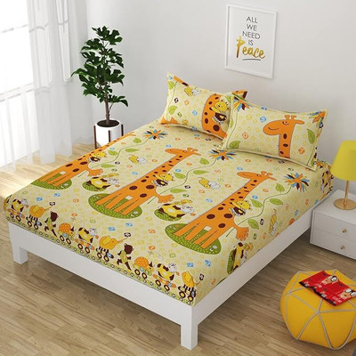 ARDM 144 TC Cotton Double Cartoon Fitted (Elastic) Bedsheet(Pack of 1, Multicolor)