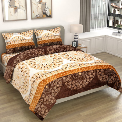 Kritarth Handicrafts 250 TC Microfiber Queen Checkered Flat Bedsheet(Pack of 1, Brown & Cream color)