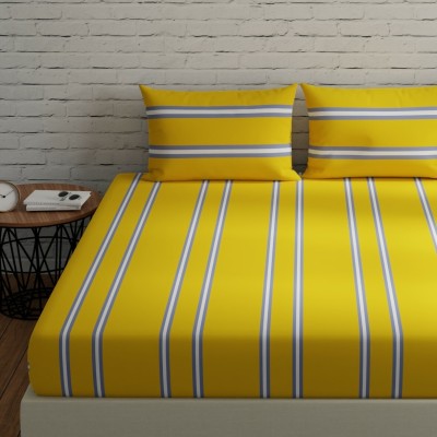 Huesland 144 TC Cotton Double Striped Flat Bedsheet(Pack of 1, Stripes - Yellow & Grey)
