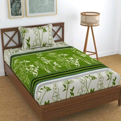 Decent Home 140 TC Microfiber Single Floral Flat Bedsheet(Pack of 1, Dark Green)