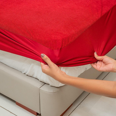 AGS ACTIVE Cotton Double Fitted (Elastic) 220 TC Solid Bedsheet(Pack of 1, Maroon)