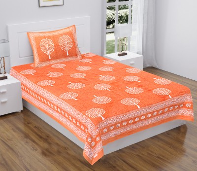 KOUNDAL 144 TC Cotton Single Printed Flat Bedsheet(Pack of 1, Orange)
