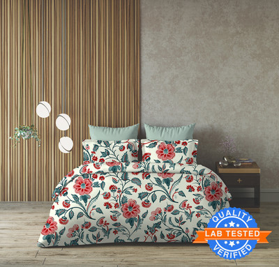 Arvind 120 TC Cotton Queen Floral Flat Bedsheet  (Pack Of 1, Red) For Rs. 249 @ 86 %