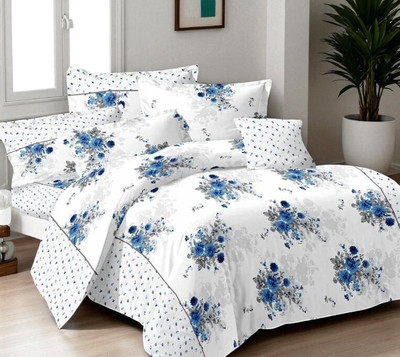 Ibra Polycotton Double Flat 210 TC Printed Bedsheet(Pack of 1, White)