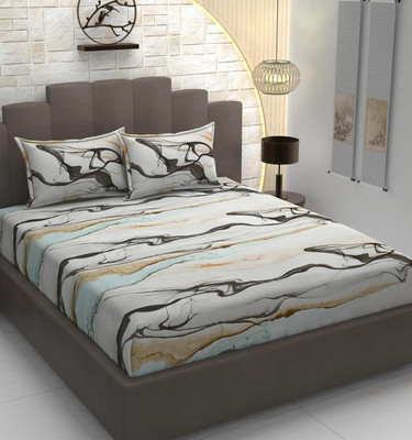 BEDORISM 240 TC Cotton Double Geometric Fitted (Elastic) Bedsheet(Pack of 1, Multicolor)