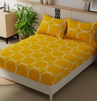 Zivias 220 TC Cotton King Printed Fitted (Elastic) Bedsheet(Pack of 1, Yellow)