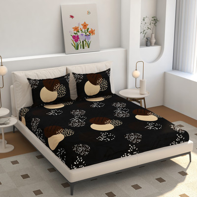 OSONIC 250 TC Microfiber King Polka Fitted (Elastic) Bedsheet(Pack of 1, Black)