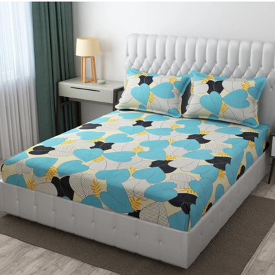 TerryFox 320 TC Cotton Double Printed Fitted (Elastic) Bedsheet(Pack of 1, Multicolor)