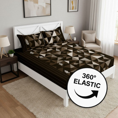 shree balaji enterprises Cotton Double Fitted (Elastic) 250 TC 3D Printed Bedsheet(Pack of 1, Brown)