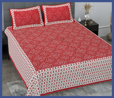 BedZone Cotton Double Flat 240 TC Jaipuri Prints Bedsheet(Pack of 1, Maroon)