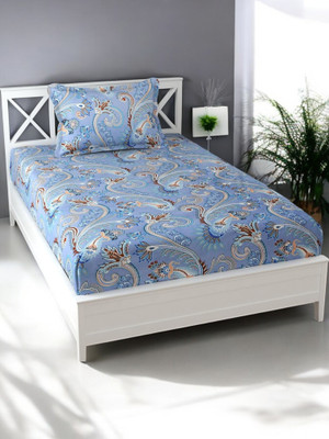 HOMYBEES 220 TC Cotton Single Abstract Flat Bedsheet(Pack of 1, Blue, Multicolor)